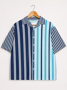 NWOT Neil Barrett Milano Boxy Striped Camp Collar Shirt L